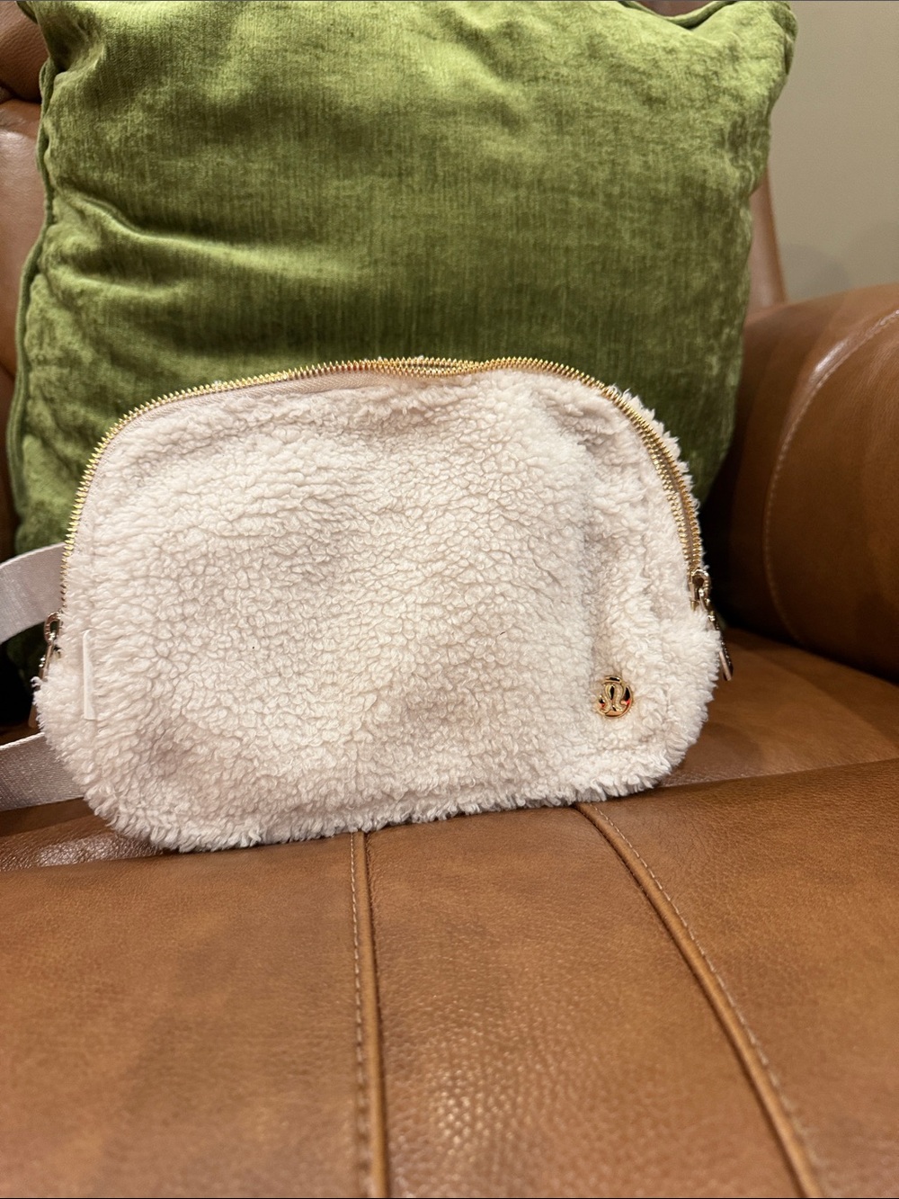 Lululemon Cream Sherpa Crossbody with Gold Hardware